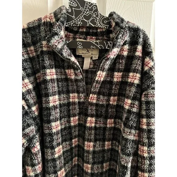 Eddie Bauer Vintage 3/4 Quarter Zip Plaid Fuzzy Pullover Mens Size XL